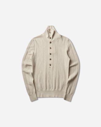 Dries Van Noten Men s Turtleneck Wool Cardigan White