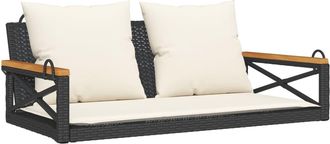 vidaXL Banco Columpio Con Cojines Rat&aacute;n Sint&eacute;tico Negro 109x62x40 Cm Vidaxl