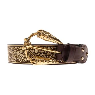 Etro Accessoires, Dames, Bruin, 75 CM, Leer, Leren Riem Met Dieren Gesp