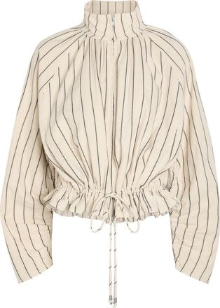 Free People Devon Balloon Striped Cotton Jacket - Ivory - L (UK16-UK18 / L)