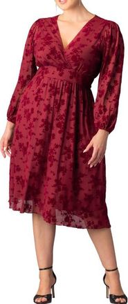 Kiyonna Melanie Floral Mesh Cocktail Dress in Bordeaux Flocked Florals at Nordstrom, Size 0X
