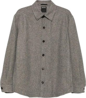 Ermenegildo Zegna Cashmere Zijden Overshirt - Heren - Casual Overhemden - Grijs - M - Katoen - Overhemden