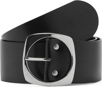 Mango Oval Buckle Leather Belt in Black at Nordstrom, Size Medium