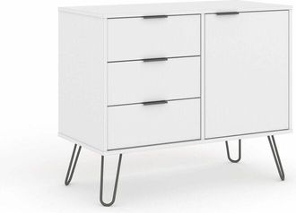 Home Source Industries Home Source - White Sideboard Cupboard With 1 Doors, 3 Drawers Living Room Storage Furniture