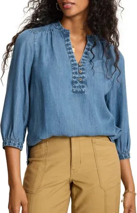 Tommy Bahama Chambray OLei Embroidered Top in Med Indigo Wash at Nordstrom, Size X-Small