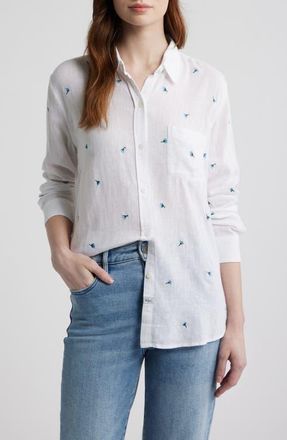 Rails Charli Embroidered Floral Linen Blend Button-Up Shirt in Bluebell Carnations at Nordstrom, Size Xx-Small