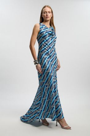 Karen Millen Chain Print Cowl Neck Maxi Dress in Multi at Nordstrom, Size 12