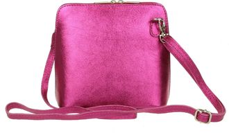 Girly HandBags Womens Metallic Genuine Leather Cross Body Shoulder Bag (Fuchsia)