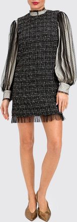 Twinset Mini abito a tubino in tweed con collo coreano e maniche a palloncino