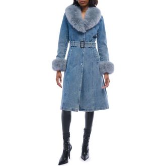 Azalea Wang Kaya Denim Jacket with Faux Fur Trim in Blue at Nordstrom, Size X-Large