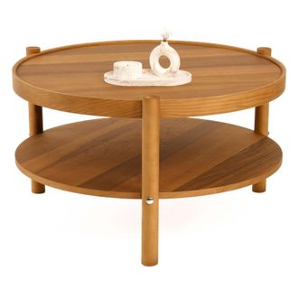 Dmora Mesa De Centro Gildone, Un Compartimento, Redonda, Tono De Tablero Nogal, 80x80x48h Cm Marr&oacute;n Nogal