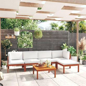 vidaXL Conjunto De Jard&iacute;n De 6 Piezas Con Cojines, Madera Color Crema, Acacia Y Cuerda Vidaxl