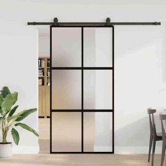 vidaXL Vidaxl - Puerta Corredera Herrajes Negro 102,5x205 Cm Vidrio Templado