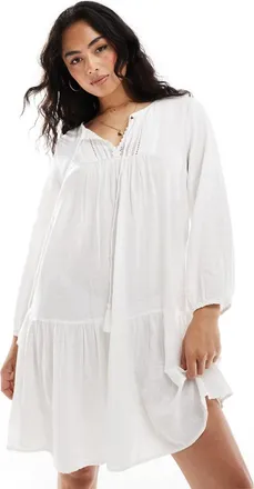 Only crochet detail midi tunic dress in white