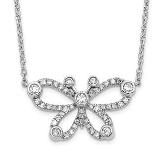 Diamond2Deal 14K White Gold 1/4 Ct Lab Grown Diamond Butterfly Pendant Necklace 18 Clarity VS, Color G-H