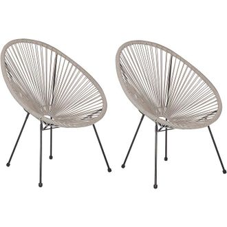 Beliani Conjunto De 2 Sillas De Balc&oacute;n De Rat&aacute;n Sint&eacute;tico Gris Claro Resistente A La Intemperie Sala De Estar Jard&iacute;n Bistr&oacute; Moderno Acapulco Ii