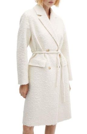 Mango Tie Belt Boucl&eacute; Coat in Ecru at Nordstrom Rack, Size Medium