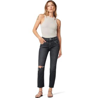Hudson Womens Hudson Jeans Holly Black Denim Dark Wash High-Rise Straight Leg JZZ179