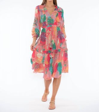 Sabrina Crippa Abstract Jungle Midi Dress In Pink Abstract Jungle