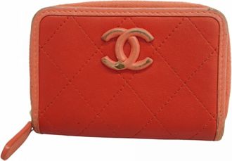 Chanel Red Color Leather Coin Purse/Coin Case (Pre-Owned)