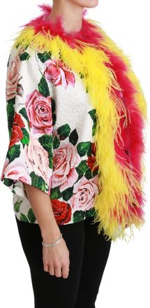 Dolce & Gabbana Womens White Floral Coat Capte Fur Roses Jacket Viscose Cotton Clothing