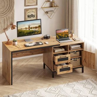 Costway Costway 181cm Executive Desk Wooden Computer Table Workstation w/ Drawers in Natural
