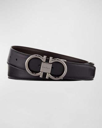 Ferragamo Mens Double-Gancini Reversible Leather Belt