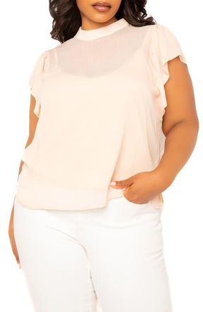 Buxom Couture Ruffle Sleeve Top in Blush at Nordstrom, Size 1X