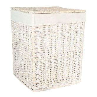 Red Hamper Cotton Lined Square White Wash Laundry Basket