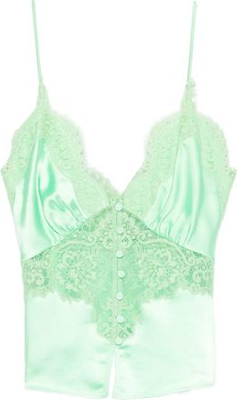Self Portrait Green Satin Lace Top