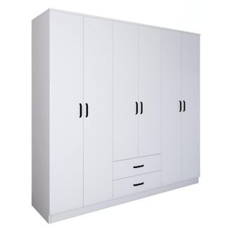 Dmora Armario Grande Copiano, Dormitorio 6 Estantes, Barra Ropa, 2 Cajones, 180x190h Cm Blanco
