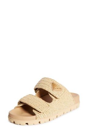 Prada Raffia Double Band Slide Sandal in Natural at Nordstrom, Size 10Us