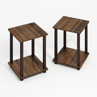 Furinno Simplistic End Table, Set of Two, Black Walnut/Brown