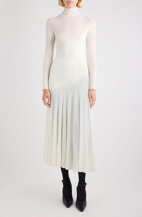 Alaia Twisted Rib Long Sleeve Wool Blend Dress in Blanc at Nordstrom, Size 6 Us
