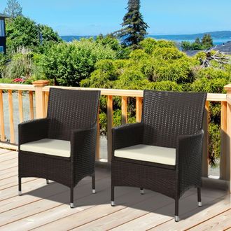 OUTSUNNY 2PC Outdoor Rattan Armchair Wicker Dining Chair Set for Garden in Dark Brown | Size: 2 Pack