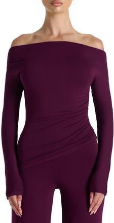 Naked Wardrobe Off the Shoulder Ruched Top in Dark Plum at Nordstrom Rack, Size X-Small