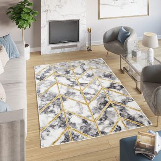 Tapiso Alfombra de polipropileno en gris, oro y crema 160x220 cm