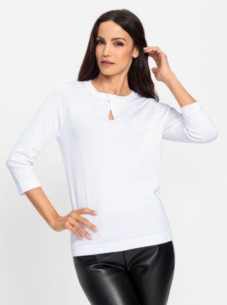 Heine Strickpullover HEINE Pullover, Damen, Gr. 48, weiss (wei&szlig;), 70% Viskose, 30% Polyamid, unifarben, Pullover Strickpullover