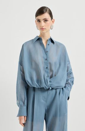Brunello Cucinelli Organza shirt in Azure at Nordstrom, Size Xx-Large Eu