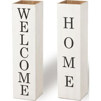 Glitzhome Double Sided Solid Wood Boxed WELCOME HOME Porch Sign in White at Nordstrom, Size Medium