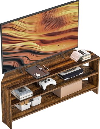 HOMCOM Corner TV Stand - TV Unit With Open Shelves For 47 Inch TV - Brown | TJ Hughes