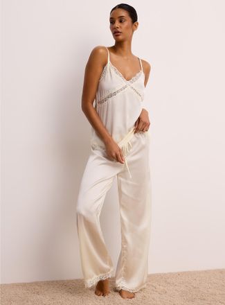 Miiyu Womens Lace hem satiny pant