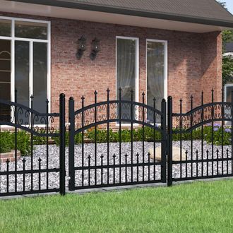 Berkfield Home Fence Gate with Spear Top Black 103x120 cm Powder-coated Steel