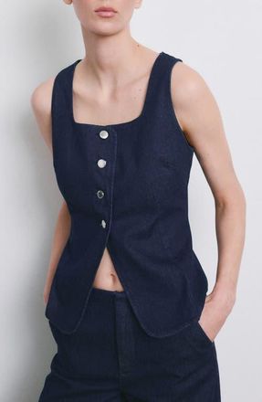 Mango Square Neck Denim Vest in Open Blue at Nordstrom, Size X-Small