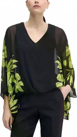 Joseph Ribkoff Floral Print V-Neck Blouse In Black