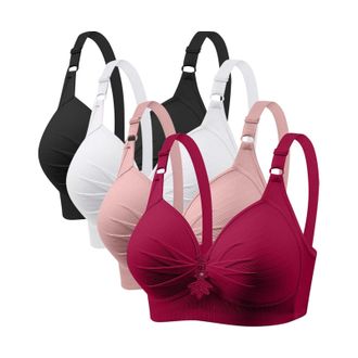 Generic Anti Sagging Bras for Older Women 4 Pack Bra Wireless Full Coverage Lace Bralette Adjustable Straps Soft Bras for Women UK Push Up Comfort Bralette La