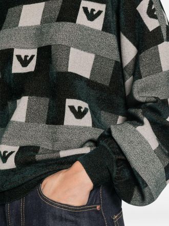 Emporio Armani Intarsia Logo Crew Neck Sweater - Dark Green