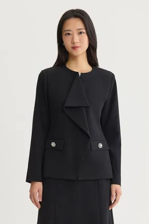 Ming Wang Stretch Deco Crepe Drape Front Jacket in Black at Nordstrom, Size X-Small