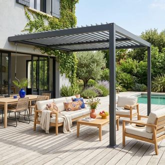 Sweeek P&eacute;rgola bioclim&aacute;tica 3x3m de aluminio adosada con lamas orientables