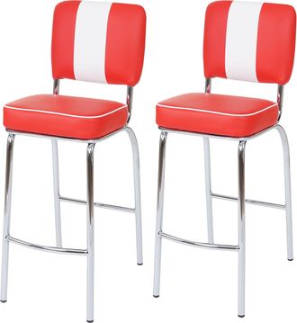 Hhg Hhg - Lote De 2 Taburetes De Bar Avellino, Taburete De Bar, Dise&ntilde;o Retro A&ntilde;os 50, Polipiel Mvg, Rojo-blanco